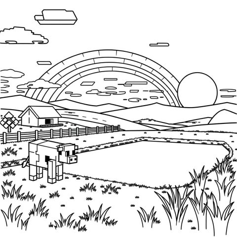 Voxel farm and rainbow coloring page